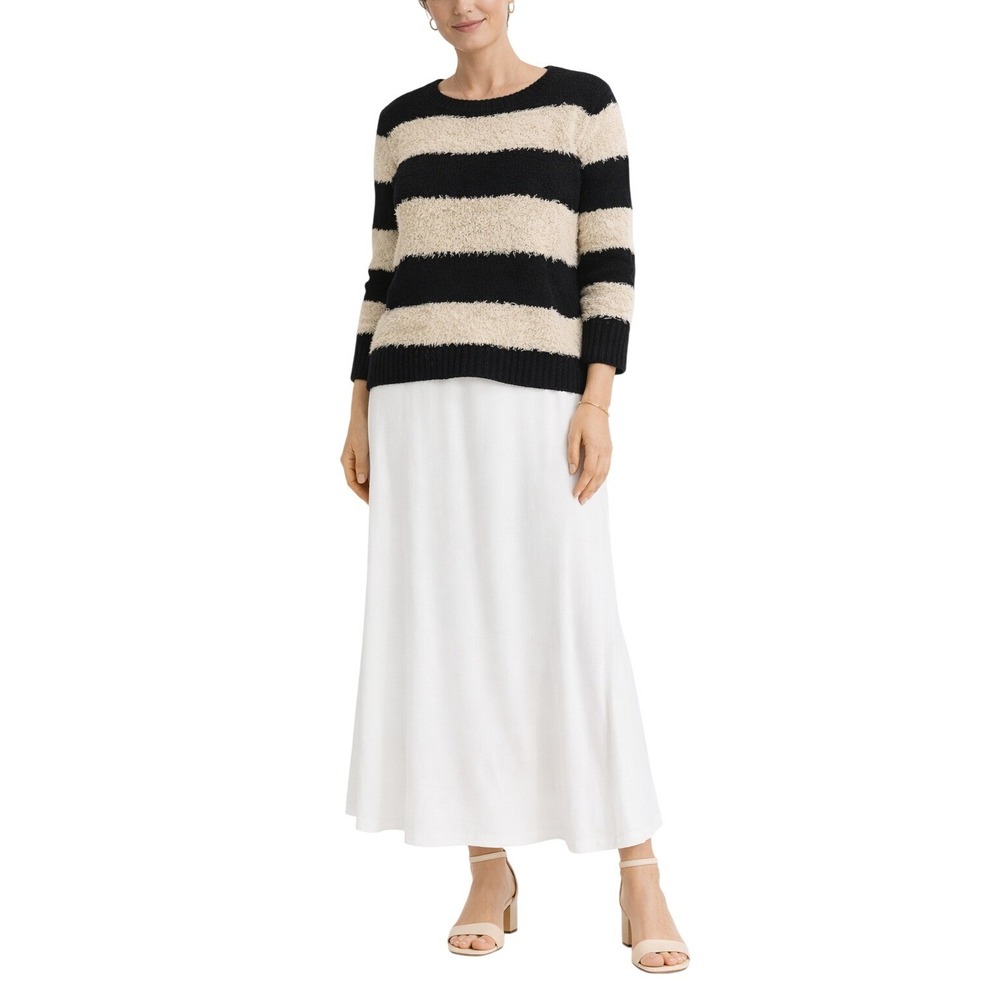 American Eagle Vintage Boyfriend Striped Fuzzy Eyelash Knit Sweater Small Black